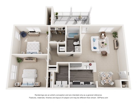 Floor plan for 2 beds, 1 bath, 1134 sqft